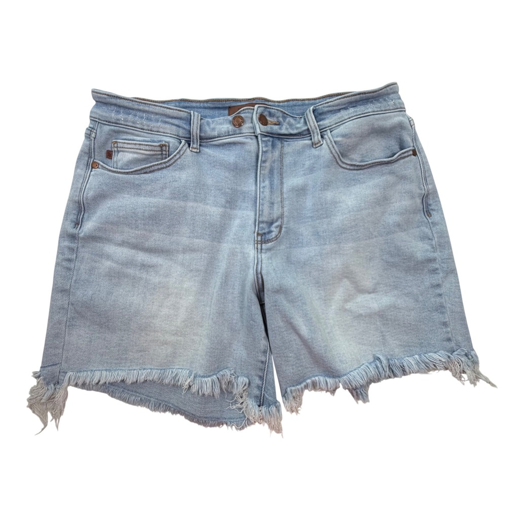 Judy Blue Denim Shorts Women 1XL Light Wash High Rise Raw Hem Stretch Cutoffs